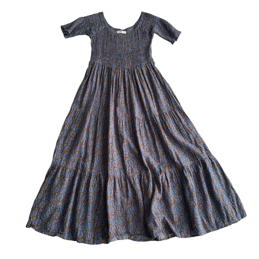 Natural Life Daisy Botanical Print Tiered Smocked Scoopneck Maxi Dress M